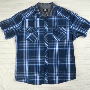 Rock & Republic Navy and White Plaid Short Sleeve Shirt XL